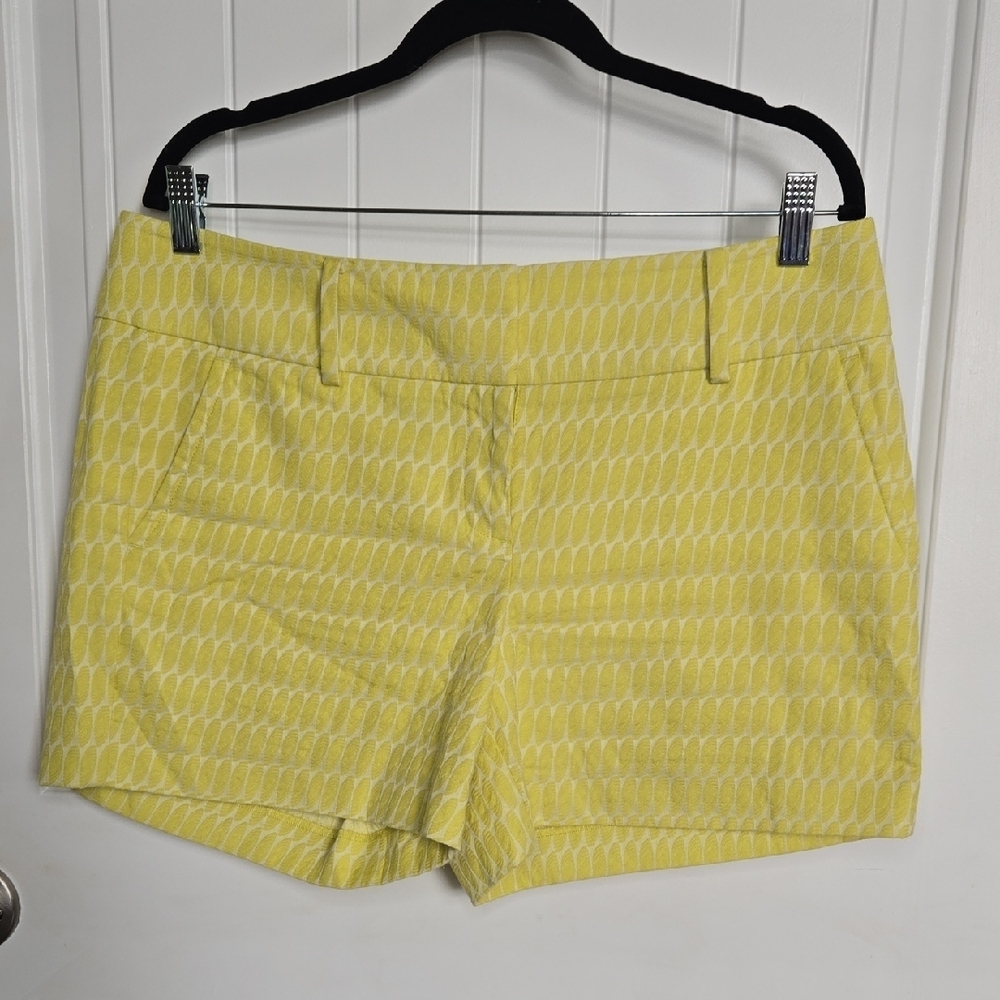 Ann Taylor Citron Yellow Cream Shorts Size 10 Preppy Bright Resort Cotton Blend